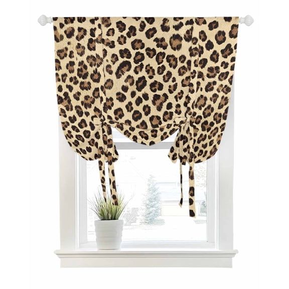 Leopard Tie Up Curtains for Window, Thermal Insulated Balloon Shade Adjustable Rod Pocket Curtains Valance Panels for Kitchen Bathroom Cafe 42 x 45 Brown Black Beige Modern Abstract Impressionist