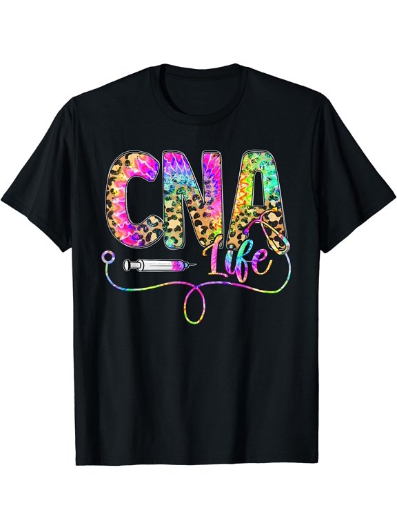 Leopard Tie Dye CNA Life Nurse Squad Nurse T-Shirt Black X-Large