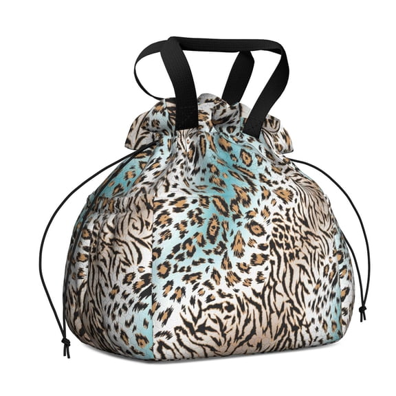 Leopard and Tiger Pattern Drawstring Lunch Bag Women - Drawstring Lunch Bag Insulated for Work Office - Stain-Resistant Large Lunchbags for Women with Multi-Pockets
