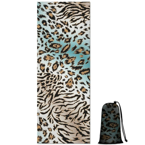 Leopard and Tiger Pattern Hot Yoga Mat Towel Non Slip for Hot Yoga - Quick-Drying Yoga Mat Cover with 4 Corner Pockets with Travel Bag - Hot Yoga Towel Non Slip Grip Moisture Wicking Sweat 70"x26"