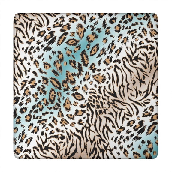 Leopard and Tiger Pattern Square Fitted Tablecloth with Elastic Edge,Square Table Cover,Washable Elastic Table Cover for Home Kitchen Party Decor 34"x34"