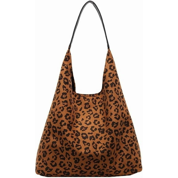 Leopard Tote Bag for Women,Cute Bag Cheetah Print Purse,Vintage Slouchy Hobo Bag Large Capacity Tote Bag Suede Bag