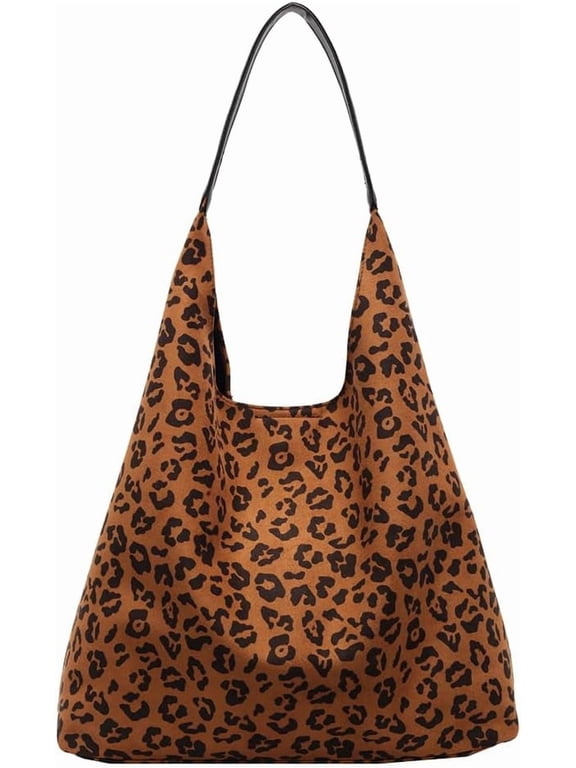 Leopard Tote Bag for Women,Cute Bag Cheetah Print Purse,Vintage Slouchy Hobo Bag Large Capacity Tote Bag Suede Bag