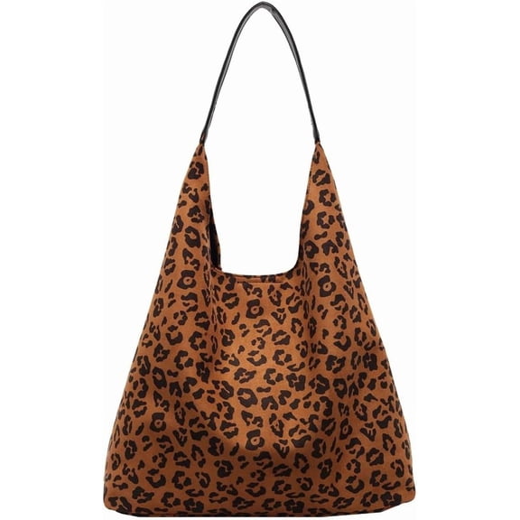 Leopard Tote Bag for Women,Cute Bag Cheetah Print Purse,Vintage Slouchy Hobo Bag Large Capacity Tote Bag Suede Bag