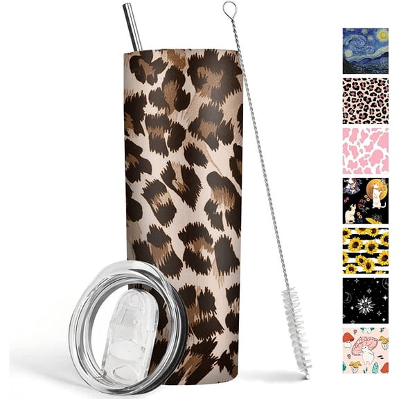 Leopard Tumbler 20 oz Simple Modern Travel Coffee Mug Leopard Print Skinny Tumblers with Lid and Straw Stainless Steel Insulated Gift for Leopard Decor Lover