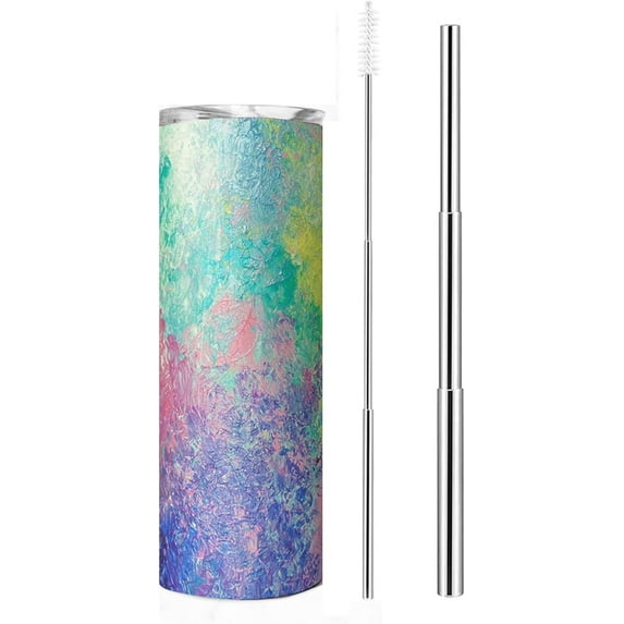 Leopard Tumbler With Lid and Straw Stainless Steel 20oz hand paint Tumbler Skinny Tumbler Insulated Water Bottle Coffee Tumbler Travel Mug Gifts for Women (Colorful)