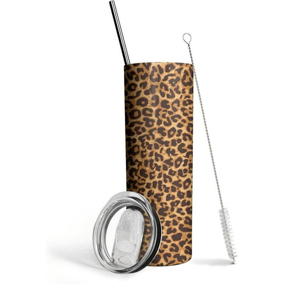 Leopard Tumbler, Tumbler with Lid and Straw-Leopard, Cheetah Print-Stainless Steel Insulated-Skinny Tumbler for Women Mom Girls Daughter Teenage Girls-Travel Iced Coffee Cup Mug-20 Oz Tumbler