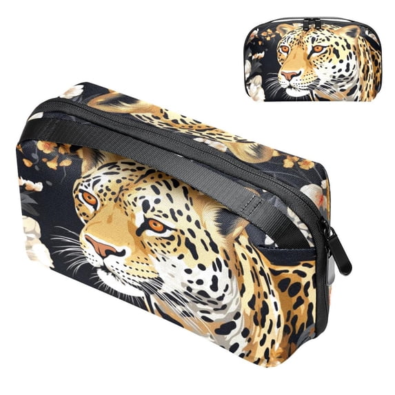 Leopard USB Organizer | Hard Drive Cases | Charge Cord Organizer | Travel Cord Organizer Case - Oxford Cloth Waterproof Digital Storage Bag 5.9x9.44x3.14 in