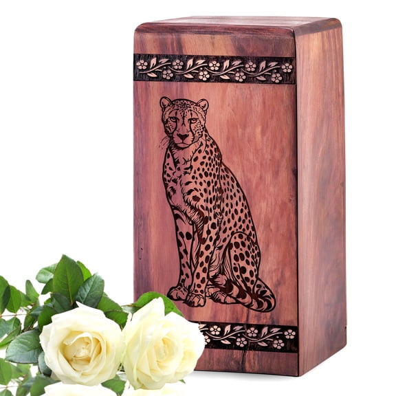 Leopard Urn - Wooden Leopard Engraved Urns for Human Ashes Adult/Baby Urns Handcrafted, Cremation Wooden Urn Keepsake Box for Cremation Ashes Mom - 11.25inch, Large Size - 1Pcs Pack