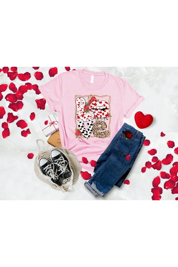 Leopard Valentines Shirt, Love Lips Shirt, Valentine , Love Shirt, Girlfriend Shirt, Valentines Day Shirts, Cute Love , Full Size S-5XL