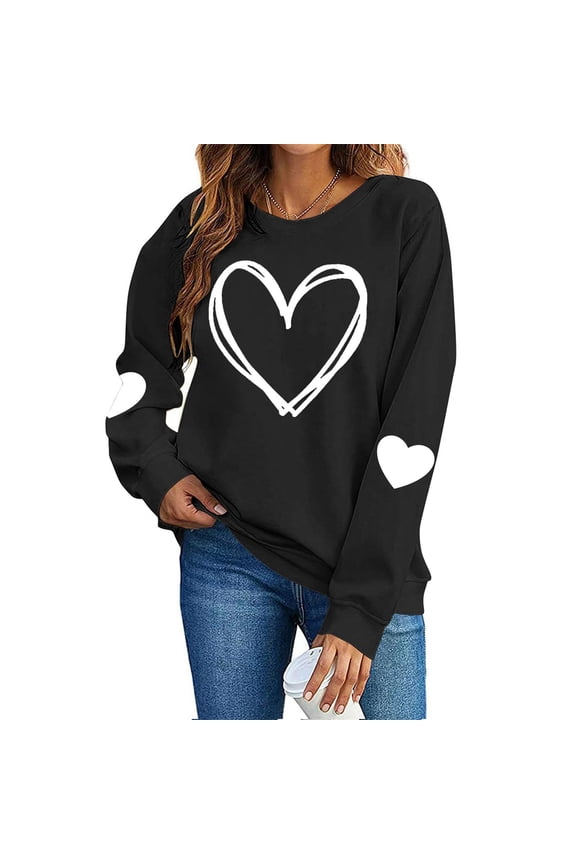 Leopard Valentines Tops Sweatshirt Womens Love Heart Elbow Patch Shirts Crew Neck Pullover Long Sleeve Oversized Blouse Tops Valentines Day Sweater Shirt