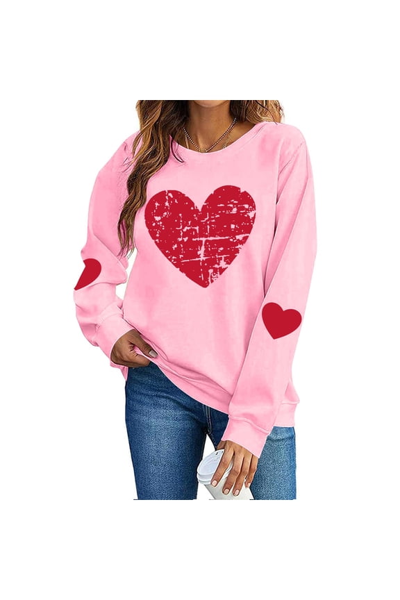Leopard Valentines Tops Sweatshirt Womens Love Heart Elbow Patch Shirts Crew Neck Pullover Long Sleeve Oversized Blouse Tops Valentines Day Sweater Shirt
