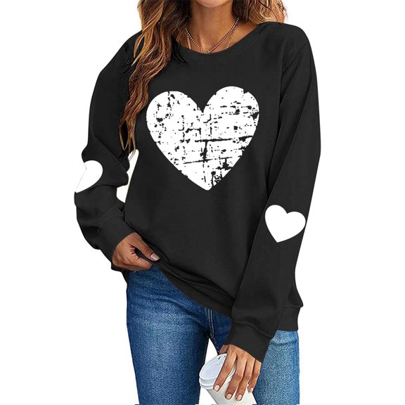 Leopard Valentines Tops Sweatshirt Womens Love Heart Elbow Patch Shirts Crew Neck Pullover Long Sleeve Oversized Blouse Tops Valentines Day Sweater Shirt