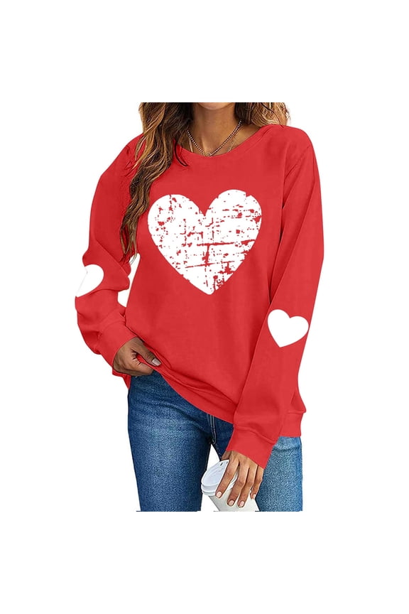 Leopard Valentines Tops Sweatshirt Womens Love Heart Elbow Patch Shirts Crew Neck Pullover Long Sleeve Oversized Blouse Tops Valentines Day Sweater Shirt