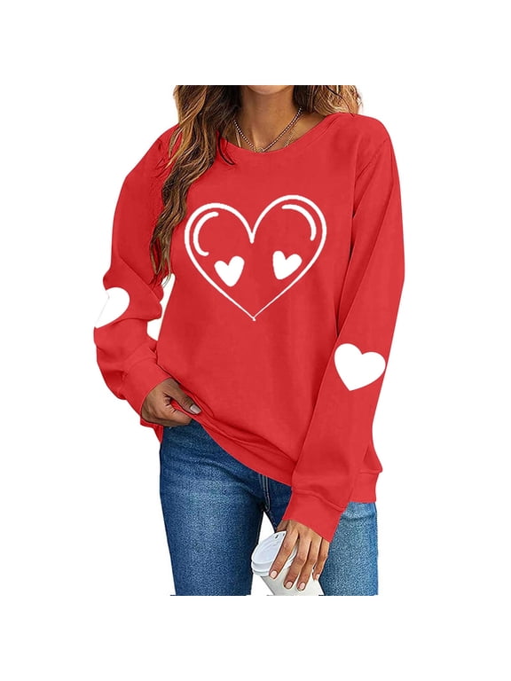 Leopard Valentines Tops Sweatshirt Womens Love Heart Elbow Patch Shirts Crew Neck Pullover Long Sleeve Oversized Blouse Tops Valentines Day Sweater Shirt
