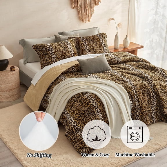 Leopard Velvet Flannel King Comforter Set-Cheetah Print Western Blanket,Luxury Fuzzy Heavy Bedding Set,3 Pieces Plush Winter Bed Set with Comforter (90"x104")&2 Pillow Shams (20"x36"