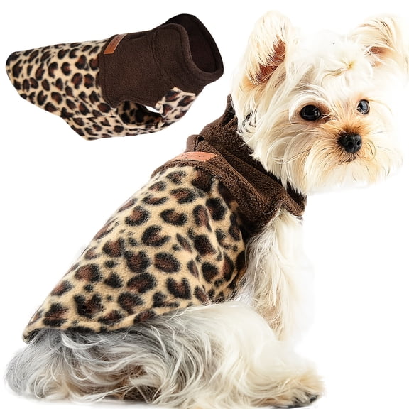 Leopard Vest Dog Sweater,Fleece Dog Clothes for Small Dogs Boy Girl,Warm Pullover Fleece Doggie Sweaters Winter Small Dogs Sweatershirt Jacket Coat,Brown Leopard M