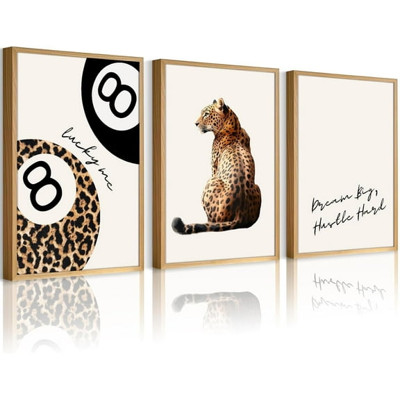 Leopard Wall Art Cheetah Canvas Prints Trendy 8 Ball Wall Decor Preppy Aesthetic Poster Lucky Leopard Pictures Funky Painting Navy Kiss Artwork for Bedroom Living Room  Unframed Set of 3