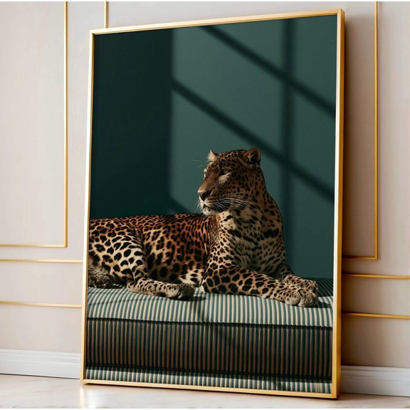 Leopard Wall Art Print Teal Maximalist Safari Living Room Decor