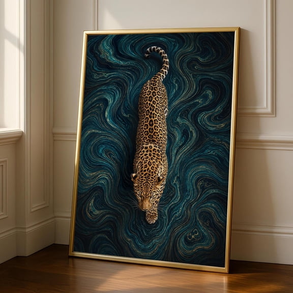 Leopard Wall Art Print With Teal Gold And Maximal Animal Decor Unframed Paper Print