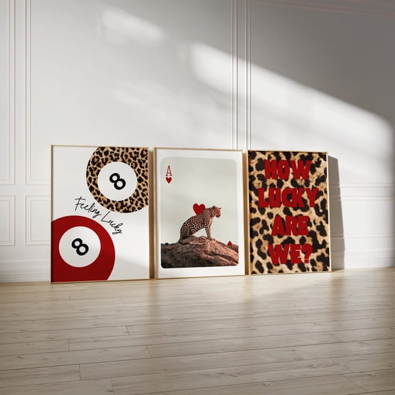 Leopard Wall Art Trendy Red Leopard Gallery Wall Prints How Lucky Are We Lucky 8 Pool Ball Aesthetic Set 3 Unframed Paper Print 8x12