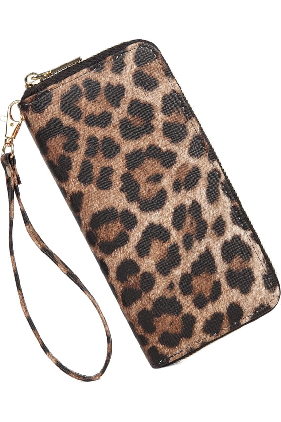 Leopard  Wallet For Women Skull Goth Frog Ladies Cluth Wristlet Wrist strap Long Purse Zip Around Card Holder