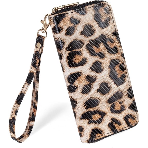 Leopard  Wallet For Women Skull Goth Frog Ladies Cluth Wristlet Wrist strap Long Purse Zip Around Card Holder