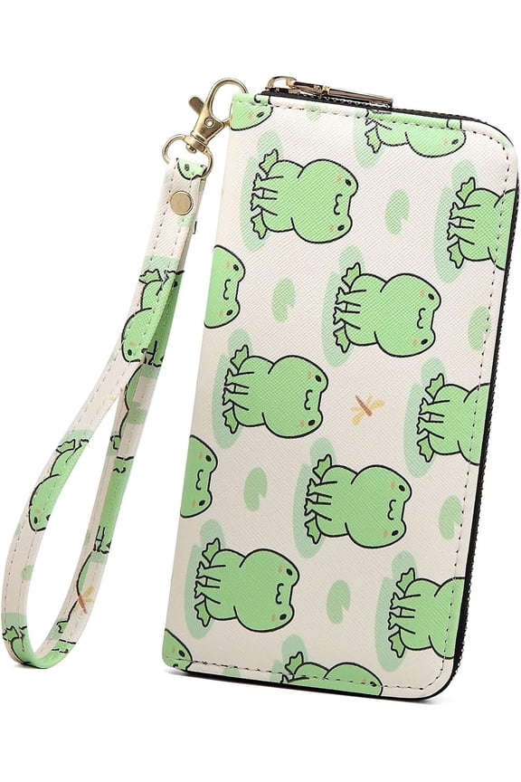 Leopard Wallet For Women Skull Goth Frog Ladies Cluth Wristlet Wrist strap Long Purse Zip Around Card Holder