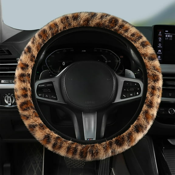 Leopard Warm Fluffy Vehicle Wheel Protector Car Accessories for Men Women,Polyester Car Steering Wheel Cover,Personalized Decorative Accessories for Car Steering Wheel