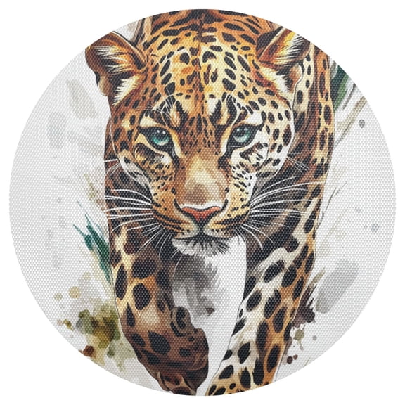 Leopard Watercolor PVC Round Grid Placemat Table Mat 1 Pc 15.4" x 15.4"