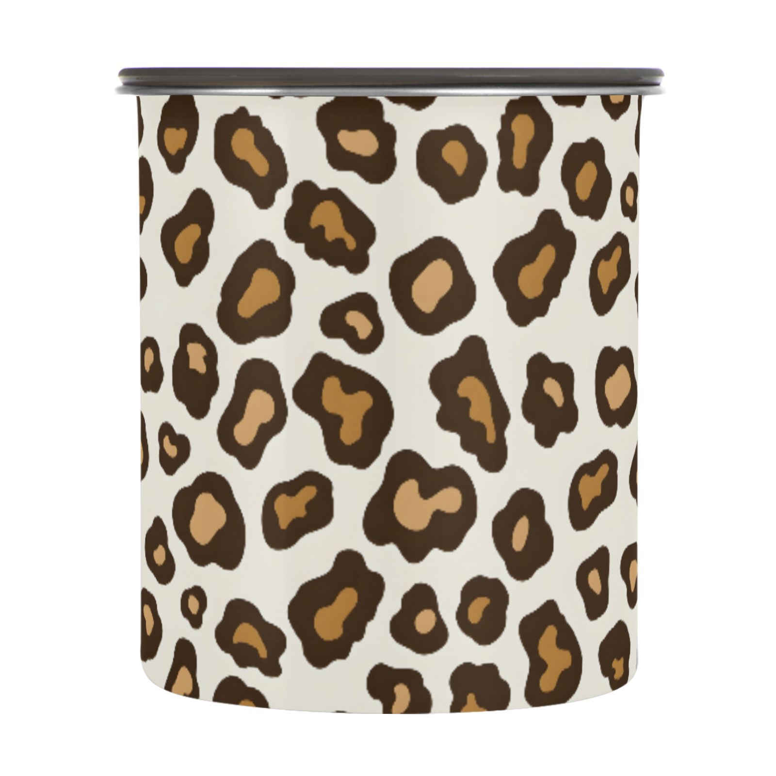 Leopard White & Brown Cheetah Print Airtight Coffee Bean Canister 30oz Food Storage Containers with Lids For Gournd, Tea, Sugar, Flour, Rice, Cereal, Candy Cookie Jar