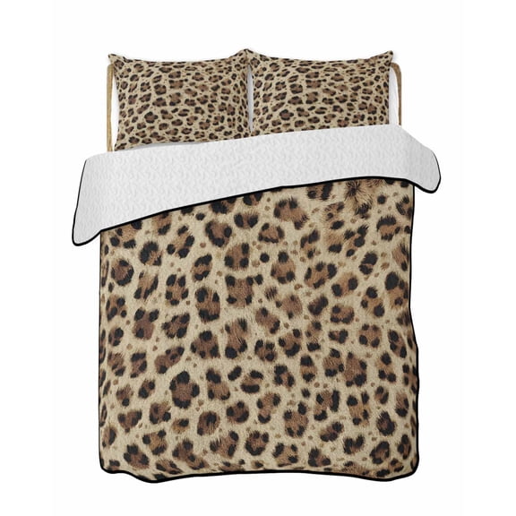 Leopard Wild Quilts Bedding Set Queen Size Brown Leopard Texture Lightweight Quilted Bedspread 3 Piece Bed Quilt with 2 Pillow Shams All Season for Bedroom 78" x 90"