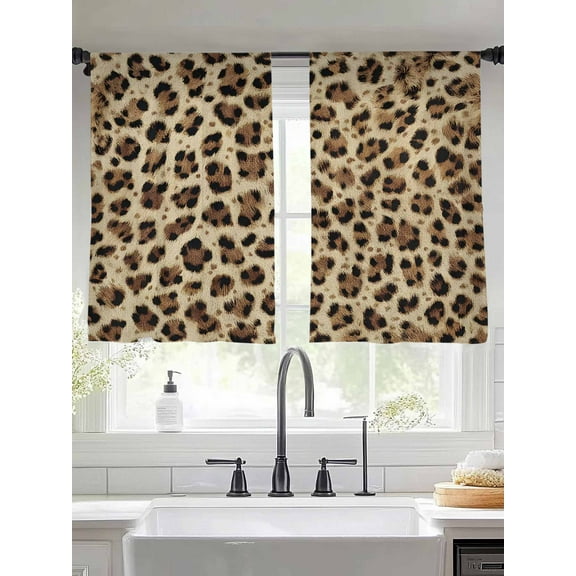 Leopard Wild Sheer Curtains 45 Inches Long 2 Panels Brown Leopard Texture Light Filtering Semi Sheer Window Curtains Drapes for Bedroom Living Room 52"x45"
