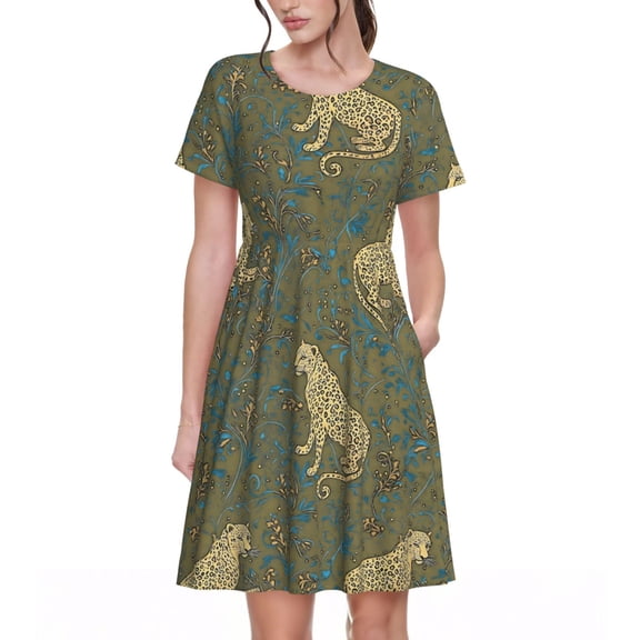 Leopard Women's Dresses Short Sleeve Nightdresses for Summer
