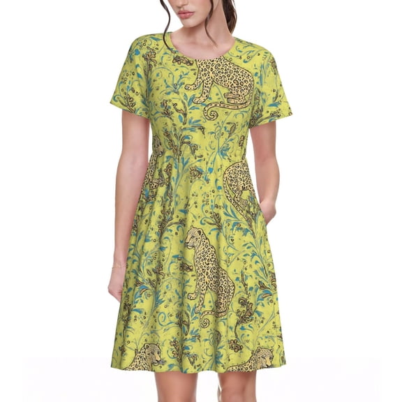 Leopard Women's Dresses Short Sleeve Nightdresses for Summer