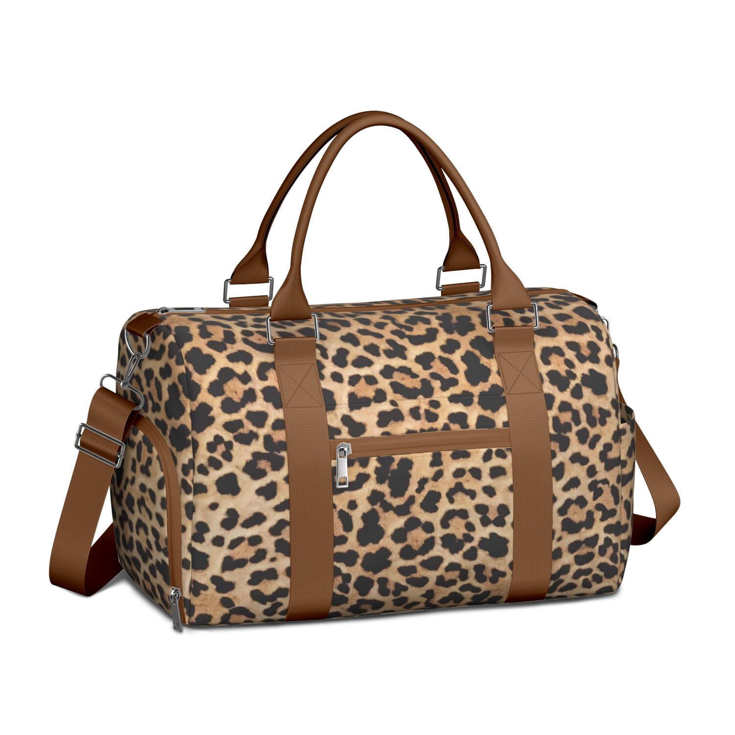 Leopard Womens Gym Tote Duffle Bag with Wet Pocket & Shoe Compartment, Checkered Travel Duffel Bag Overnight Weekender Hospital Tote Girls Workout Carry on Bag with Luggage Sleeve