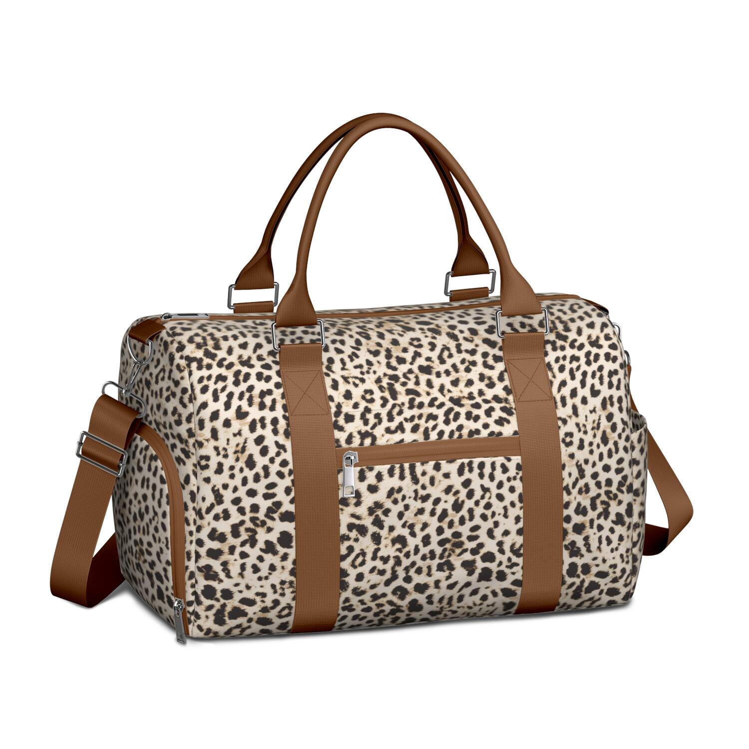 Leopard Womens Gym Tote Duffle Bag with Wet Pocket & Shoe Compartment, Checkered Travel Duffel Bag Overnight Weekender Hospital Tote Girls Workout Carry on Bag with Luggage Sleeve