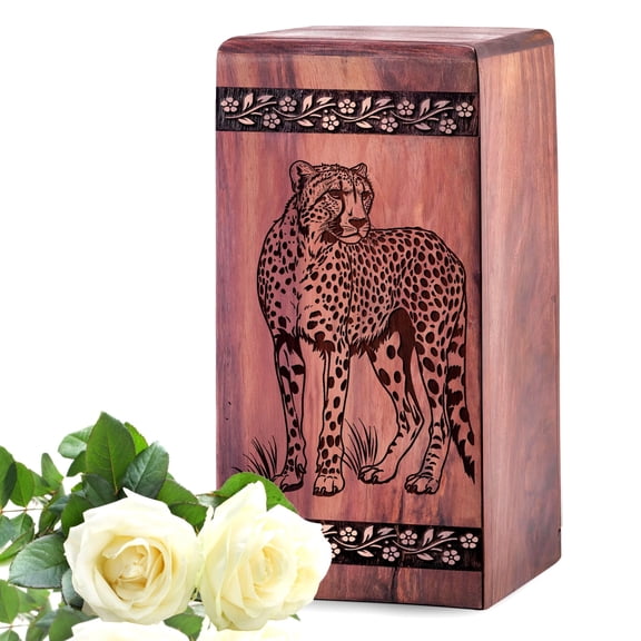 Leopard Wood Urns for Human Ashes Adult Male/Female - Engraved Wooden Urn Ash Holder For Dad - Cremation Urn - Decorative Urns - Ash Keepsake - 10inch, Large Size - Single 1Pcs