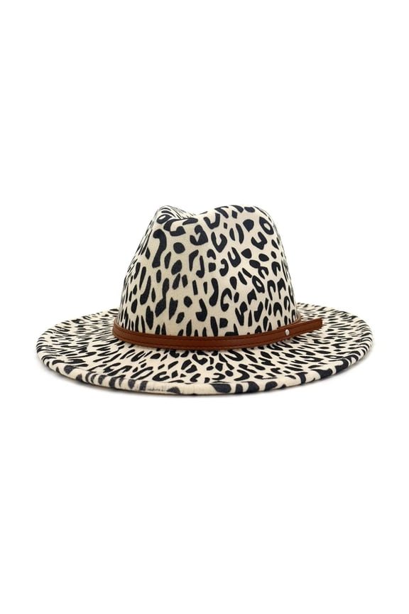Leopard Wool Jazz Fedora Hats Casual Women Leather Belt Felt Hat Ladies Panama Trilby Female Party Cap Sombrero ,Classic Vintage