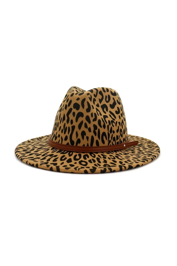 Leopard Wool Jazz Fedora Hats Casual Women Leather Belt Felt Hat Ladies Panama Trilby Female Party Cap Sombrero ,Classic Vintage