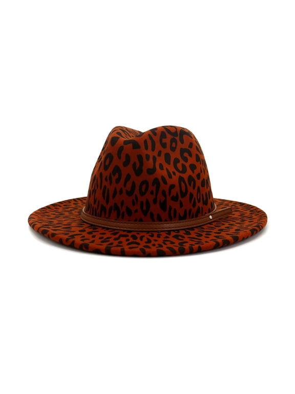 Leopard Wool Jazz Fedora Hats Casual Women Leather Belt Felt Hat Ladies Panama Trilby Female Party Cap Sombrero ,Durable Quality