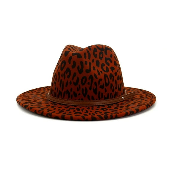 Leopard Wool Jazz Fedora Hats Casual Women Leather Belt Felt Hat Ladies Panama Trilby Female Party Cap Sombrero ,Fashion