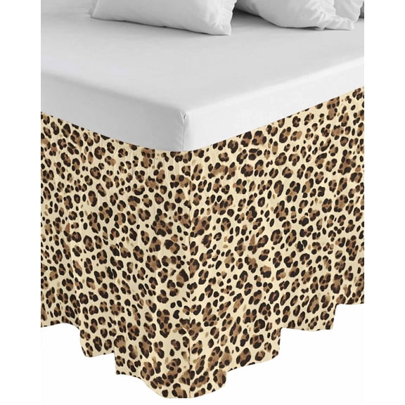 Leopard Wrap Around Bed Skirts for Queen Bed 18" Drop, Bed Skirt with Adjustable Elastic Belt Dust Ruffle Bed Valance for Bedroom Hotel Luxury Rustic Brown Animals Art Modern Bed Frame Cover