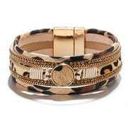 Leopard Wrap Bracelets for Women Multilayer Wide Animal Cheetah Print Wristband Cuff Bangle with Magnetic Buckle Jewelry