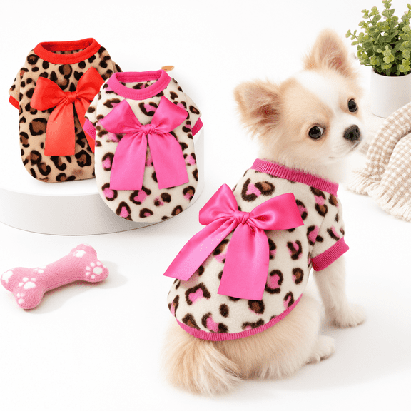 Leopard XX-Small Cotton Blend Fleece Lined Dog Sweater for Small Teacup Pets