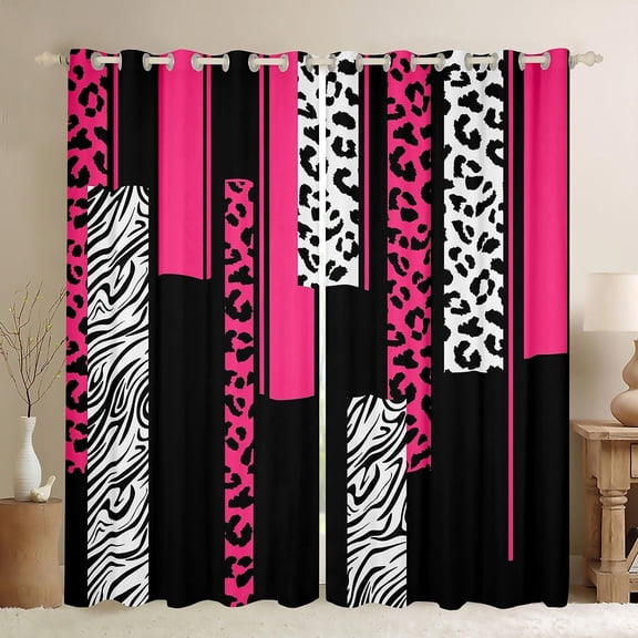 Leopard Zebra Curtains for Bedroom Living Room (2 Panels, 38 x 45 Inch) Kids Cheetah Pink White Black Blackout Curtains Animal Print Darkening Dreapes Safari Window Treatments Geometric