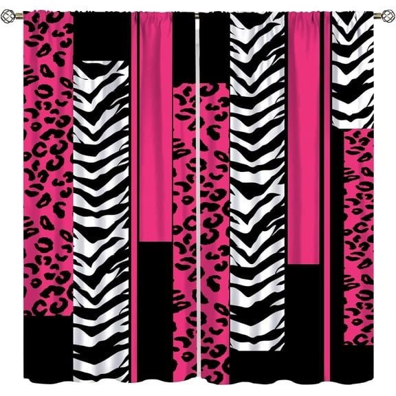 Leopard Zebra Curtains for Bedroom Living Room Kids Cheetah Pink White Black Blackout Curtains Animal Print Darkening Dreapes Safari Window Treatments Geometry 55x63 inch