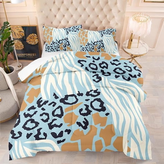 Leopard Zebra Pattern Comforter King Size Africa Animal Skin Bedding Sets for Girls Women Wild Animals Printed Bed Set 3Pcs Leopard Print Soft Breathable Comforter with 2 Pillowcases