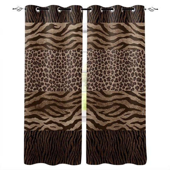 Leopard Zebra Print Blackout Curtains 96 Inch Length 2 Panels Set, Vintage Animal Skin Striped Brown Full Shading Curtains for Windows, Blackout Curtains for Bedroom Living Room 52"x96"