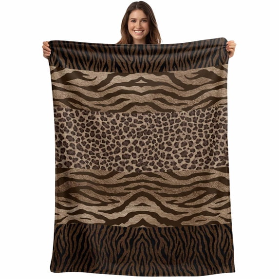 Leopard Zebra Print Blanket Soft Cozy Warm Throw Blanket for Couch, Plush Fuzzy Flannel Fleece Blankets for Sofa, Vintage Animal Skin Striped Brown Bed Blankets Lightweight Gifts for Women, 30"x40"